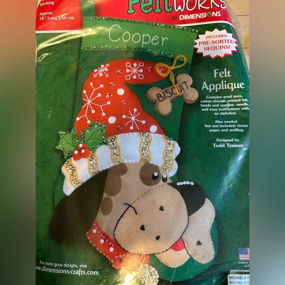 Festive Dog Felt Applique Kit- complete kit- unopened